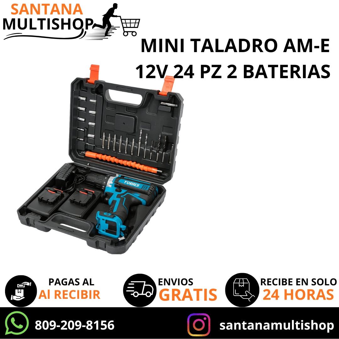 MINI TALADRO AM-E 12V 24 PZ 2 BATERIAS